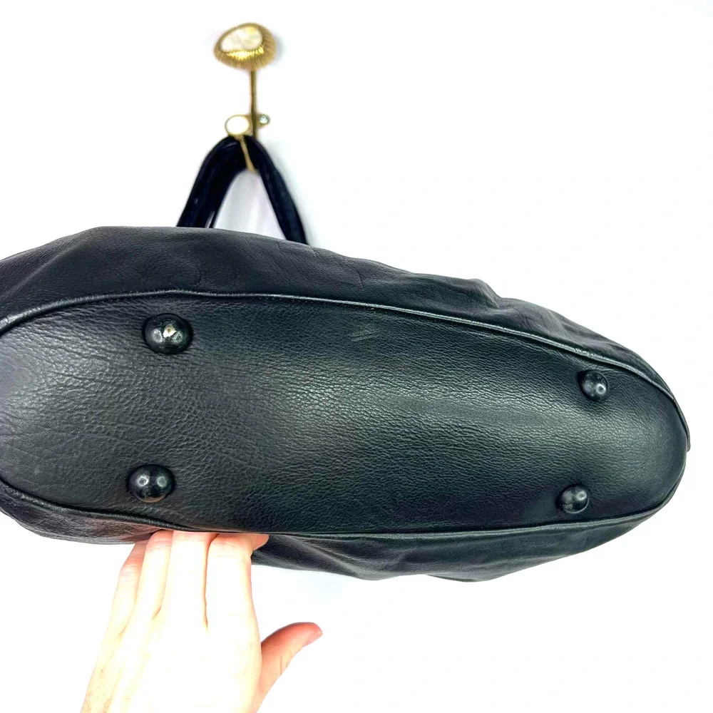 Annette Gortz Black Leather Oversized Pouch Purse Shoulder Bag Handbag Strappy - Picture 2 of 7